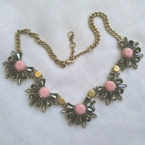 J. Crew Pink Lavender Smoke Grey Crystal Gem Statement Necklace Rhinestone